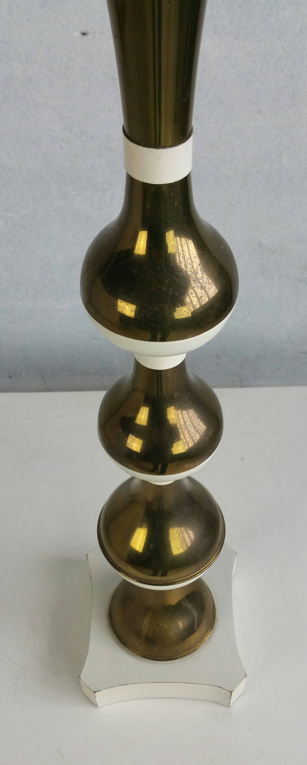 Dramatic Brass and White Table Lamp in the Modernist, Hollywood Regency Style In Good Condition In Buffalo, NY