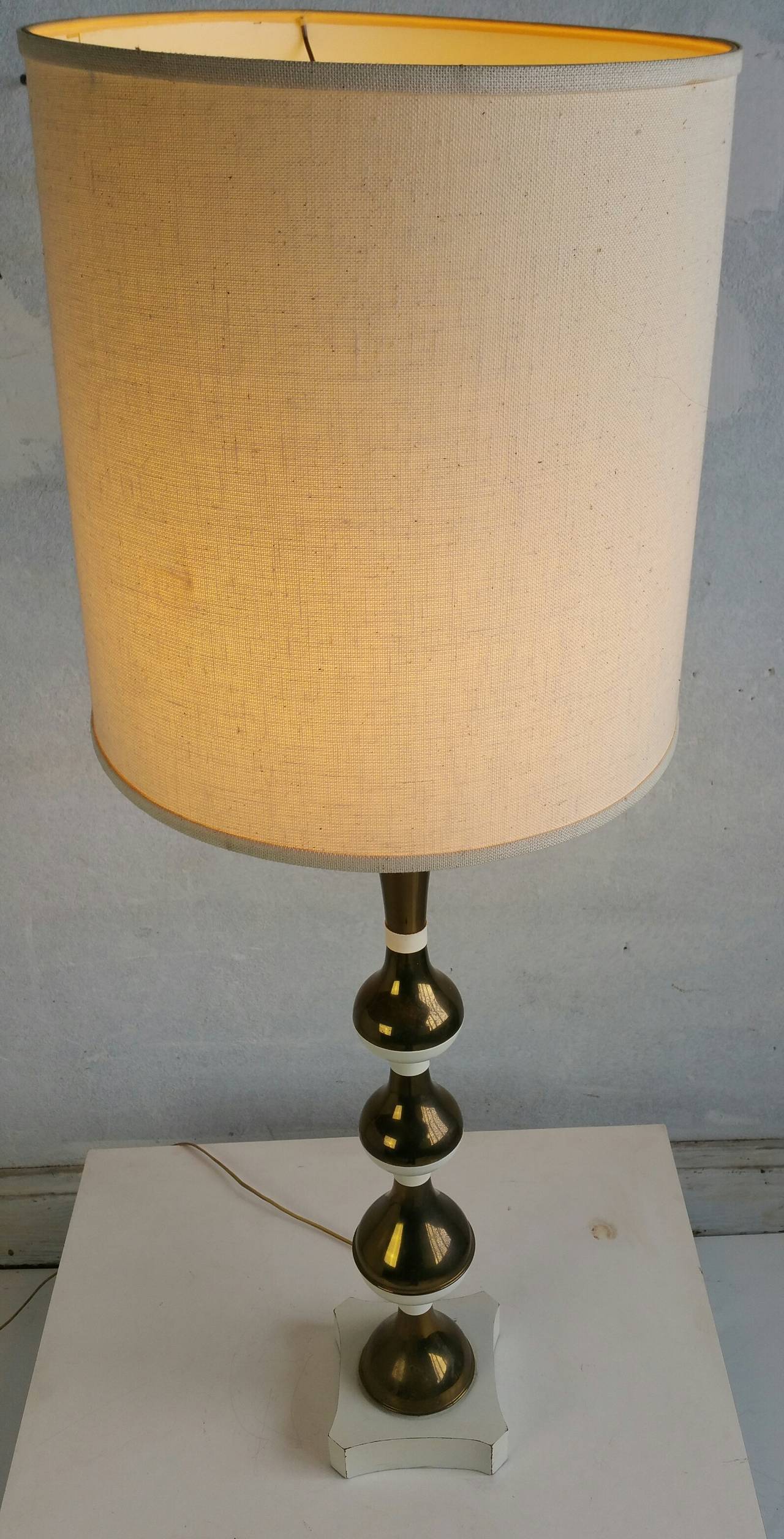 American Dramatic Brass and White Table Lamp in the Modernist, Hollywood Regency Style