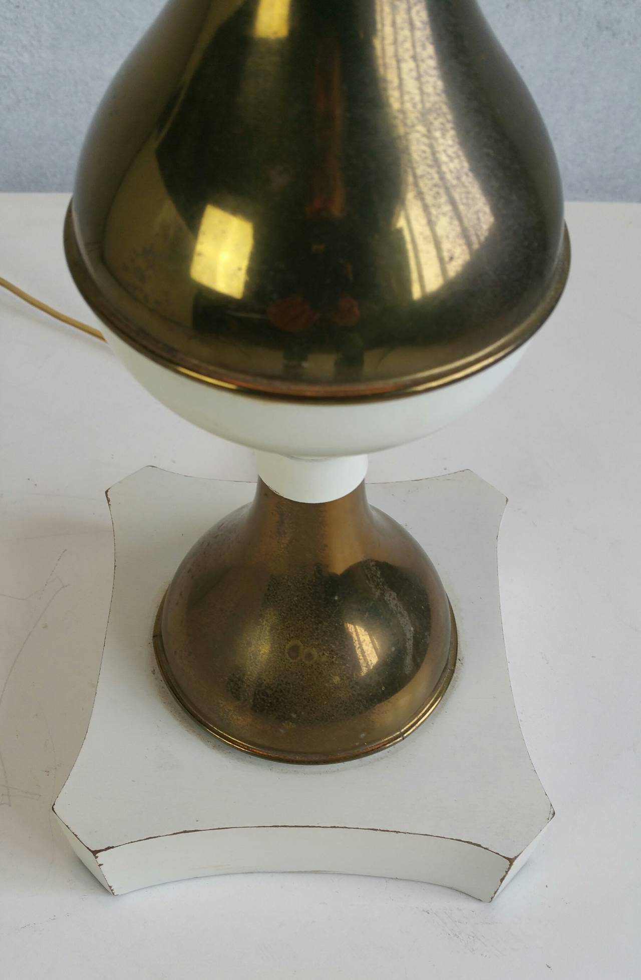 Lacquered Dramatic Brass and White Table Lamp in the Modernist, Hollywood Regency Style