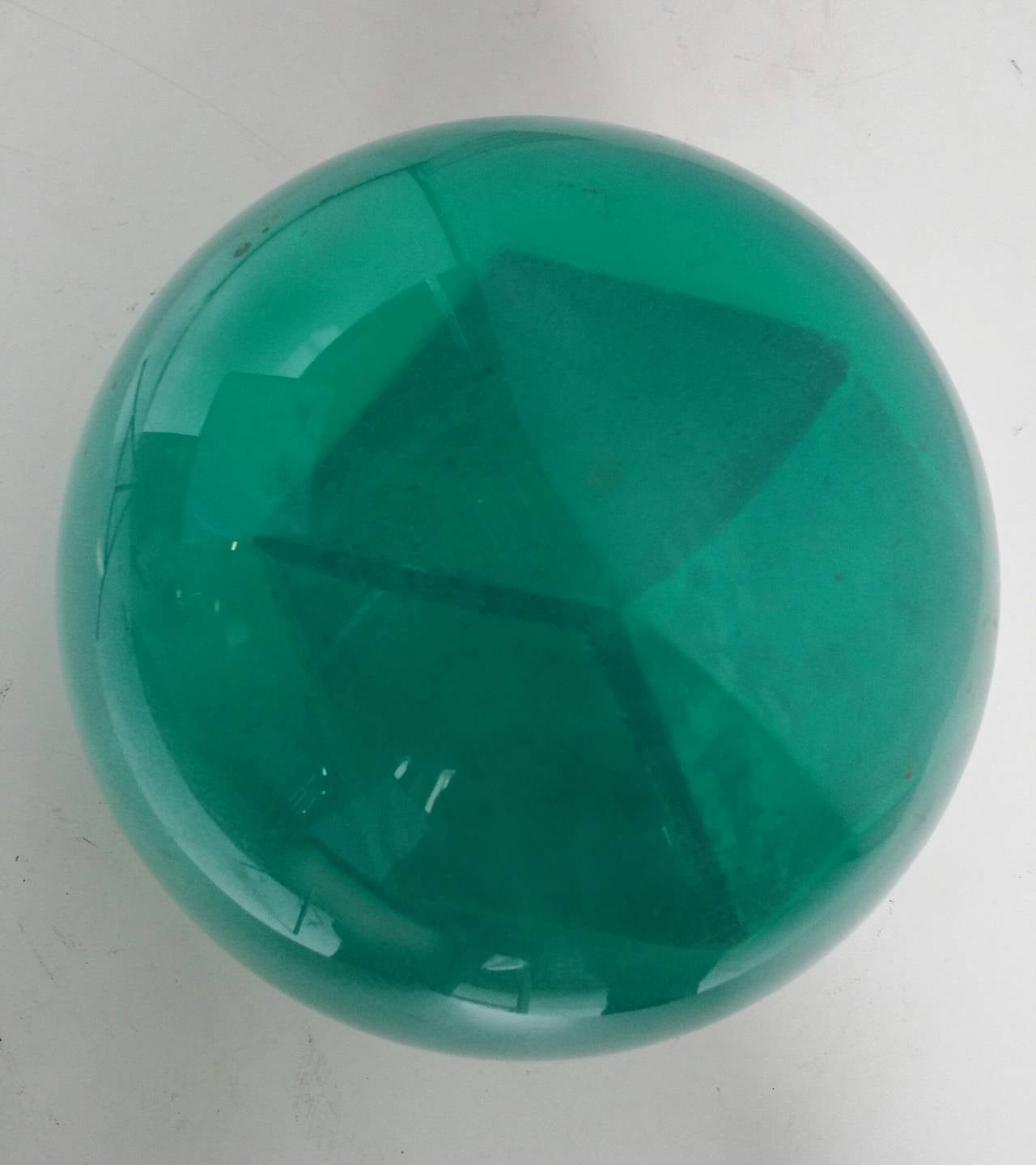 American Mid-Century Acrylic Undrilled Bowling Ball, Emerald Green, Floating Object