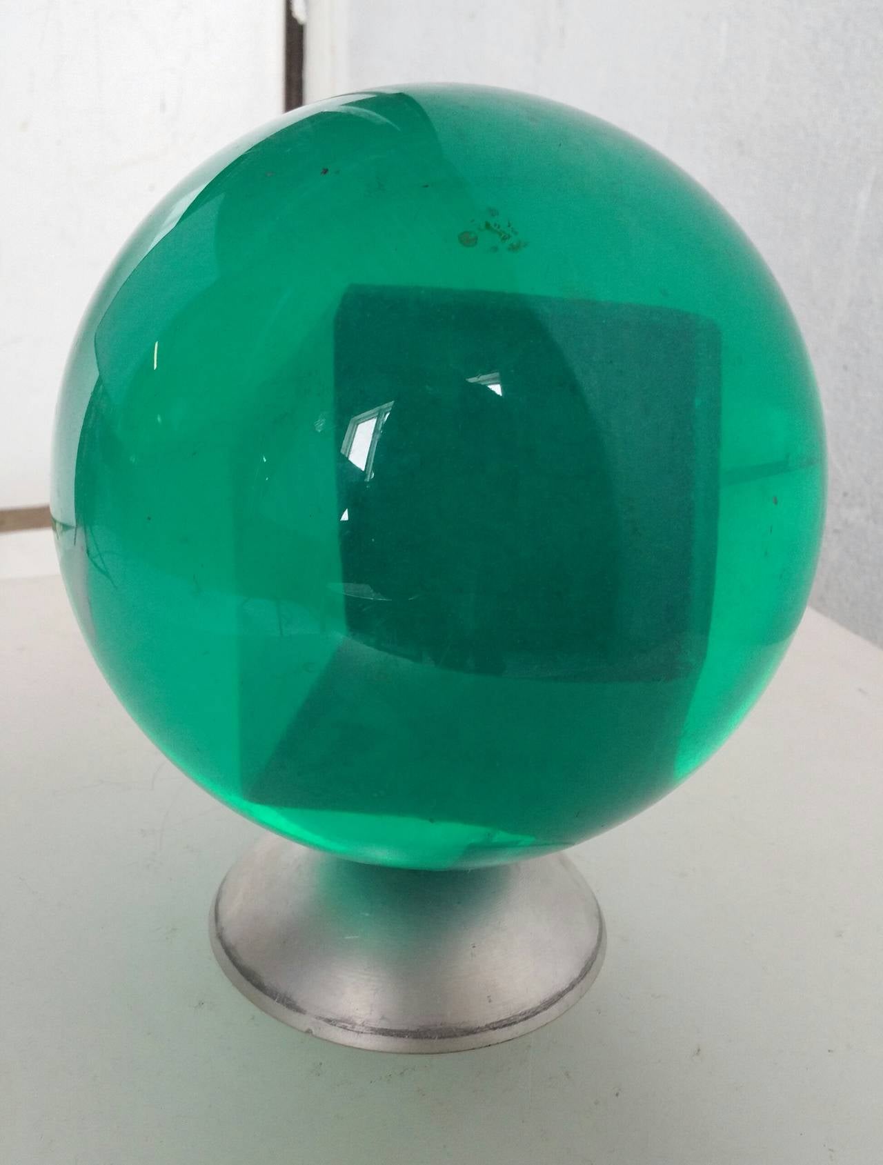 Mid-Century Modern Mid-Century Acrylic Undrilled Bowling Ball, Emerald Green, Floating Object