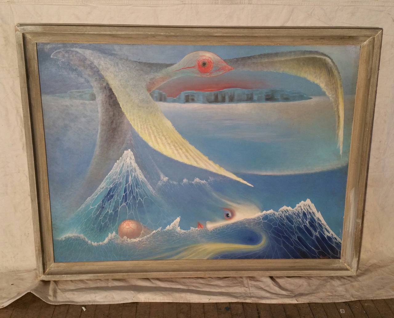 Surrealist Painting, Oil on Canvas by Frederick Haucke, 1908-1965 1
