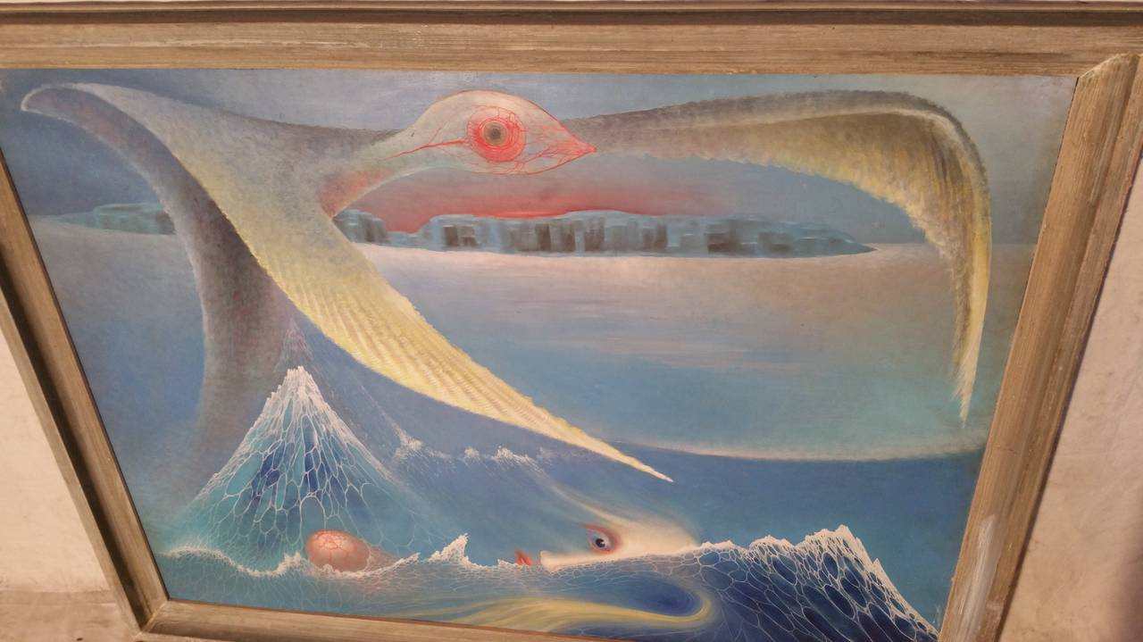 Surrealist Painting, Oil on Canvas by Frederick Haucke, 1908-1965 In Good Condition In Buffalo, NY