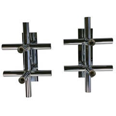 Pair of Lightolier Chrome Tube Sconces, 1970s Space Age, Atomic