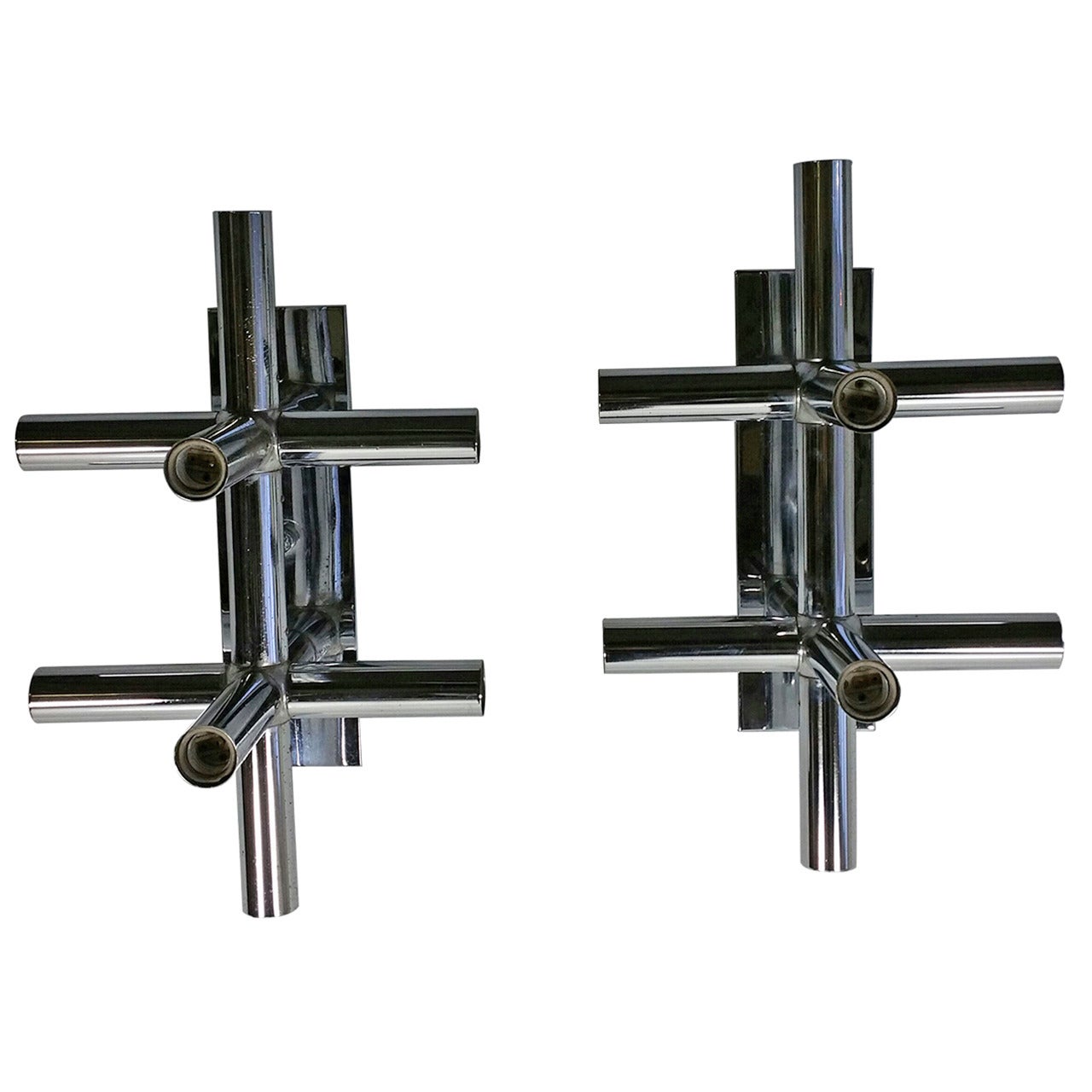 Pair of Lightolier Chrome Tube Sconces, 1970s Space Age, Atomic For Sale