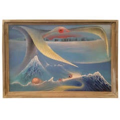 Vintage Surrealist Painting, Oil on Canvas by Frederick Haucke, 1908-1965