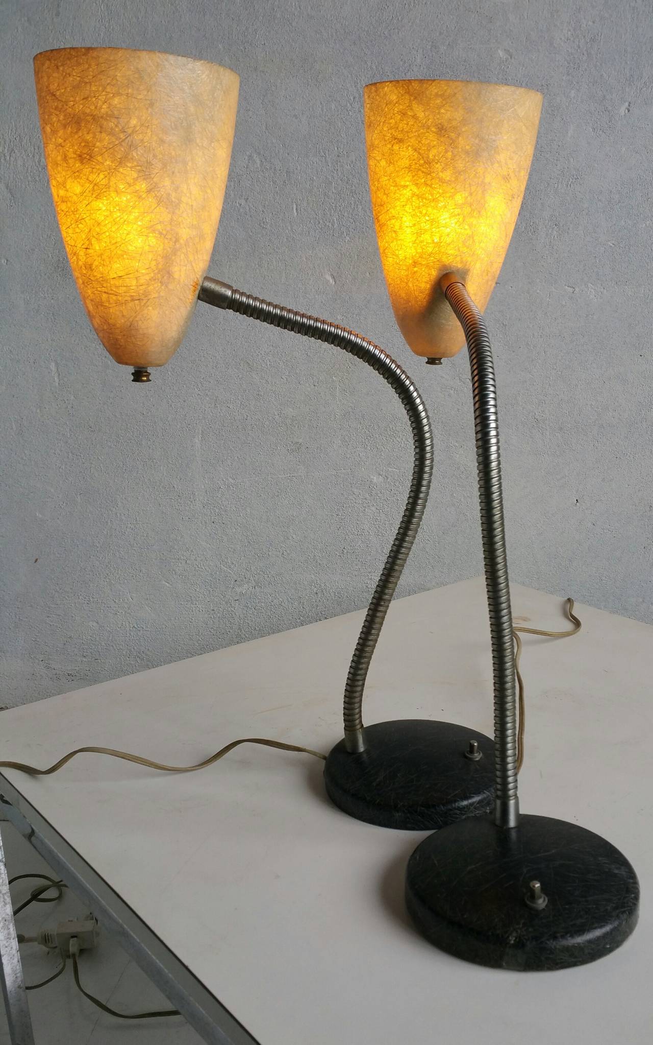 Mid-Century Modern Pair Mid Century Modern Spun Fiberglass Gooseneck Lamps,