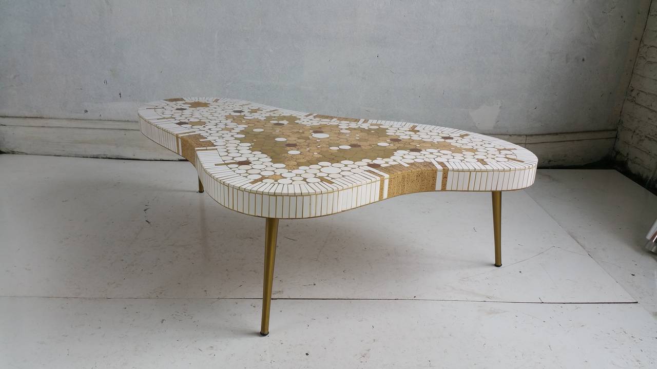 Mid-Century Modern Hohenberg Mosaic Tile Top Coffee Table, , Class modern Amoeba shape