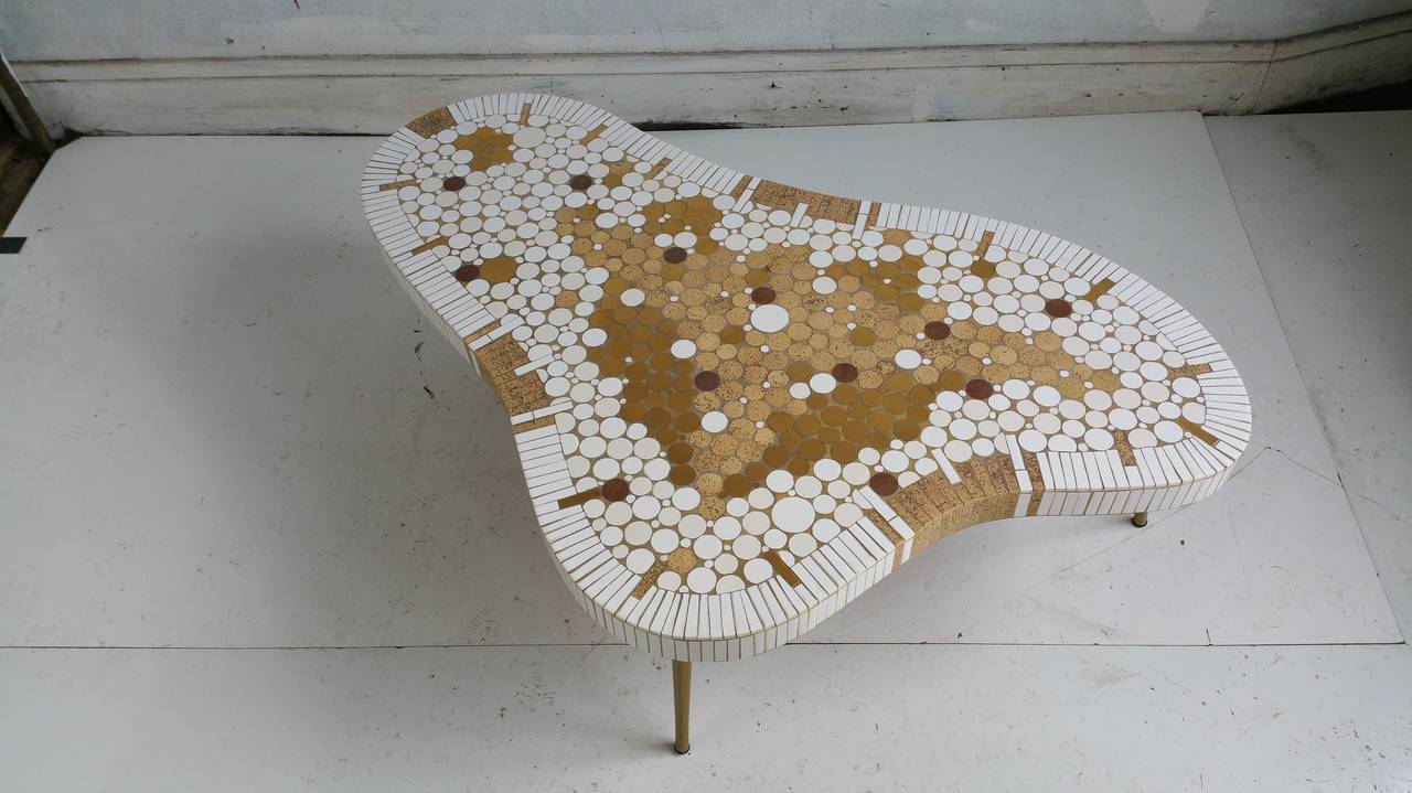 Hohenberg Mosaic Tile Top Coffee Table, , Class modern Amoeba shape In Good Condition In Buffalo, NY