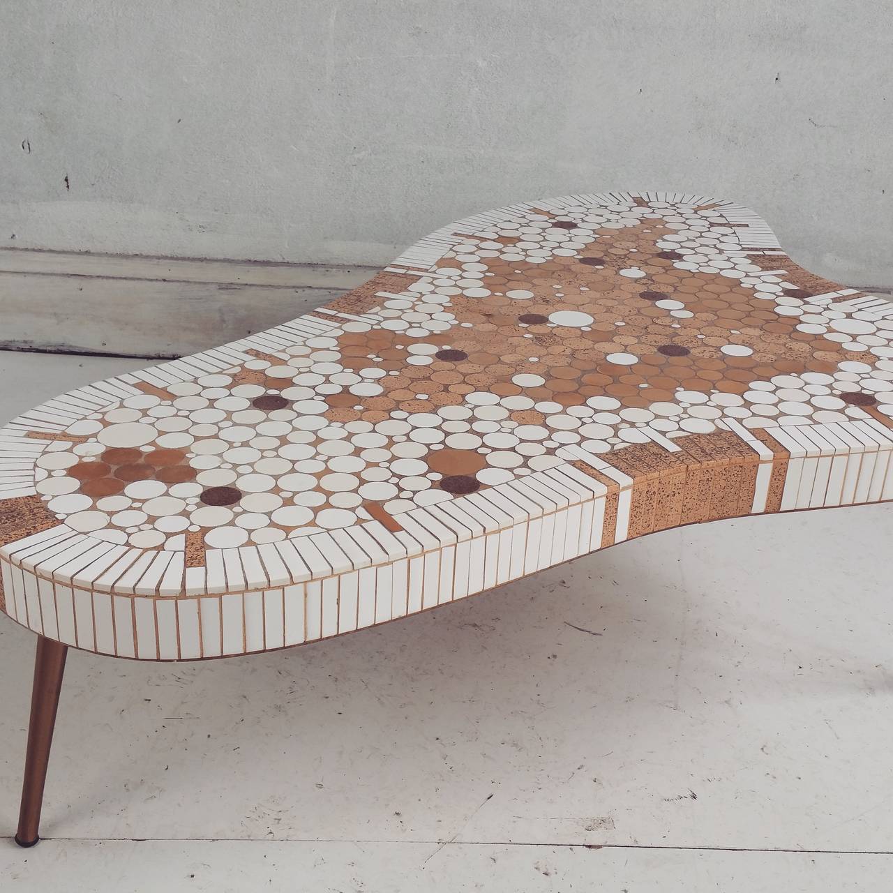Classic Mid Century Modern,,Unusual dynamic form,,designed by Honenberg,,Beautifully exicuted,,stunning mosaic tiles,, shapes and colors..