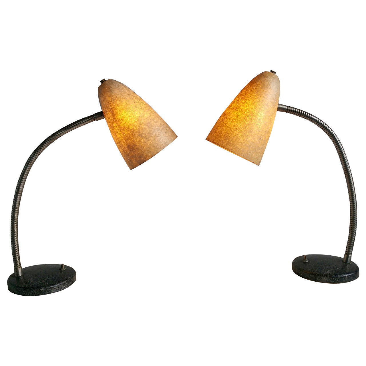 Pair Mid Century Modern Spun Fiberglass Gooseneck Lamps,