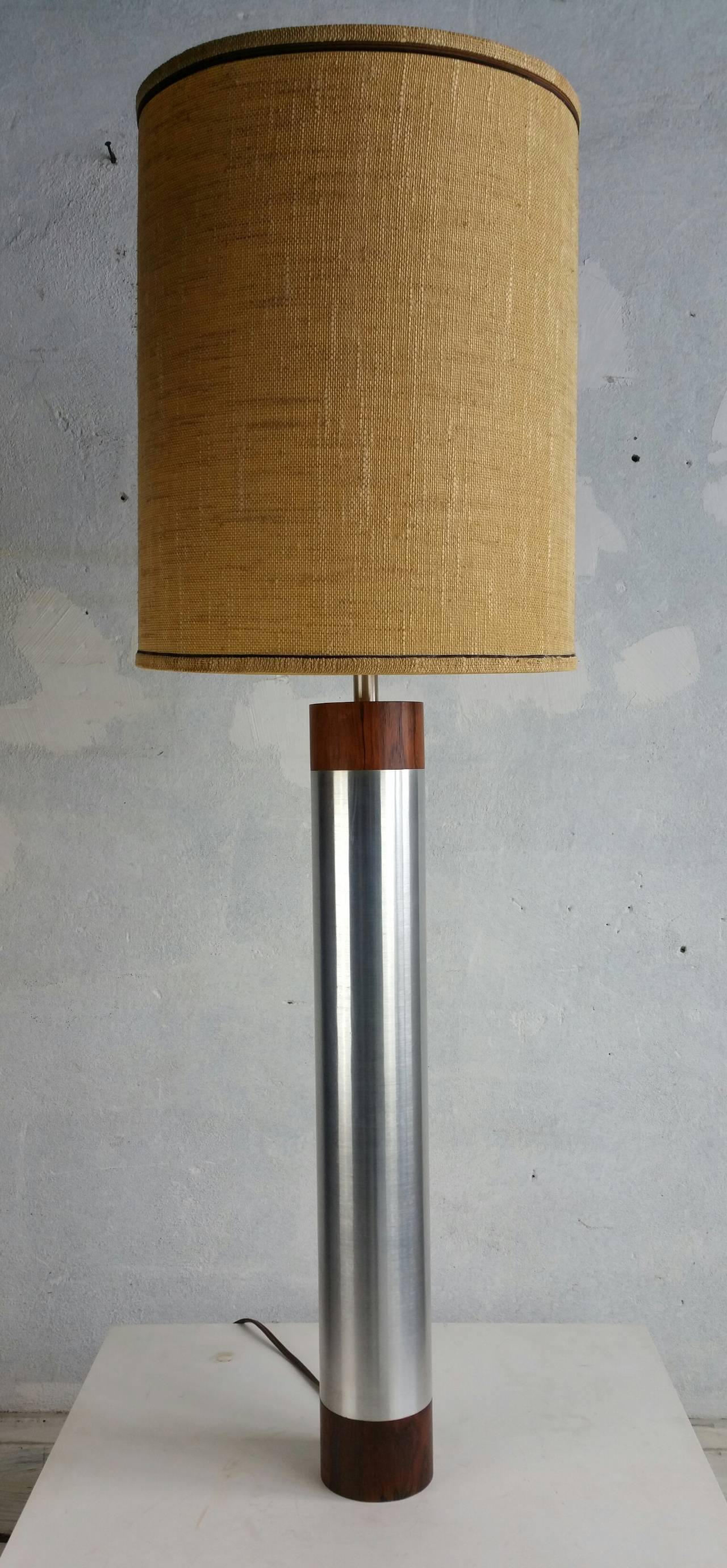 Monumental Aluminum and Rosewood Cylinder Table Lamp In Excellent Condition For Sale In Buffalo, NY