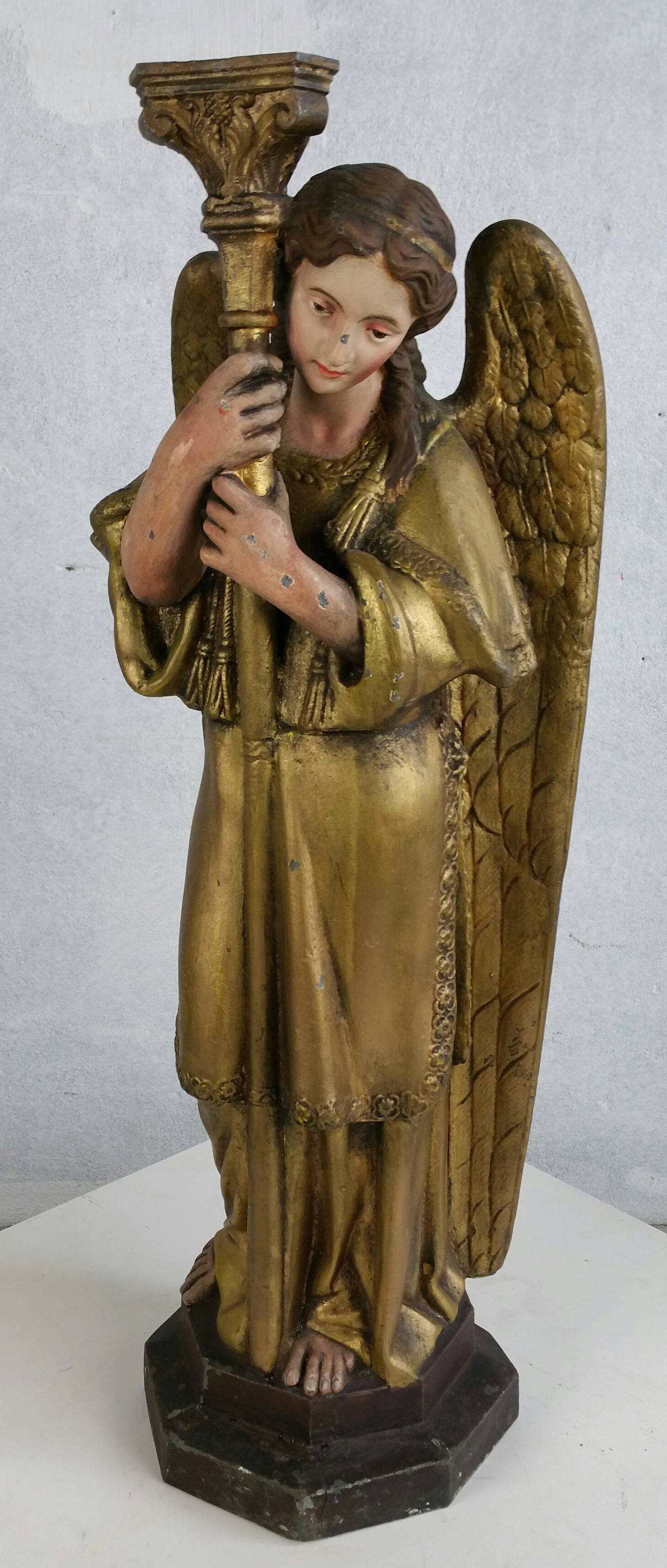 Alter or Sanctuary piece for holding a candel,torch,,Beautiful detailing,Peaceful angelic face,, Stylized wings,,Nice useable size,,perfect paint surface,, Many layers of color,