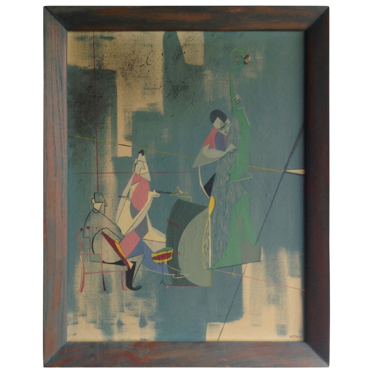 Modernist Cubist Jazz Trio Painting, , oil on board, , signed Efstein