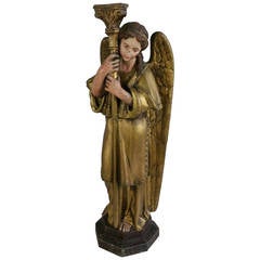 Large 19th Century Zinc Winged Angel Candel Stand, , , Religious Statue