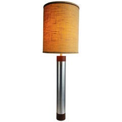 Monumental Aluminum and Rosewood Cylinder Table Lamp