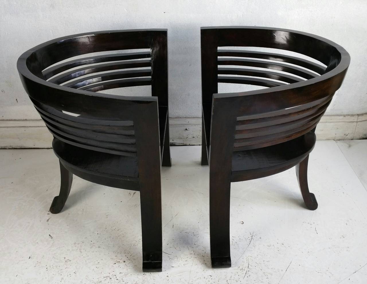 Pair of Asian Modern Barrel Chairs For Sale at 1stdibs