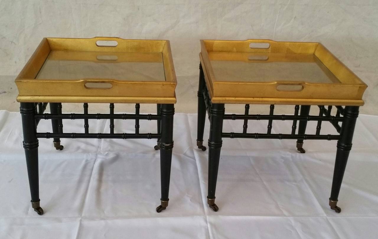 American Pair of Regency Faux Bamboo and Gilt End Tables, Medallion Limited