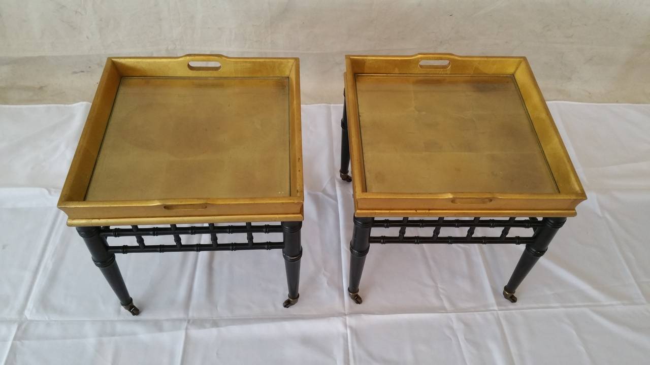 Pair of Regency Faux Bamboo and Gilt End Tables, Medallion Limited In Good Condition In Buffalo, NY