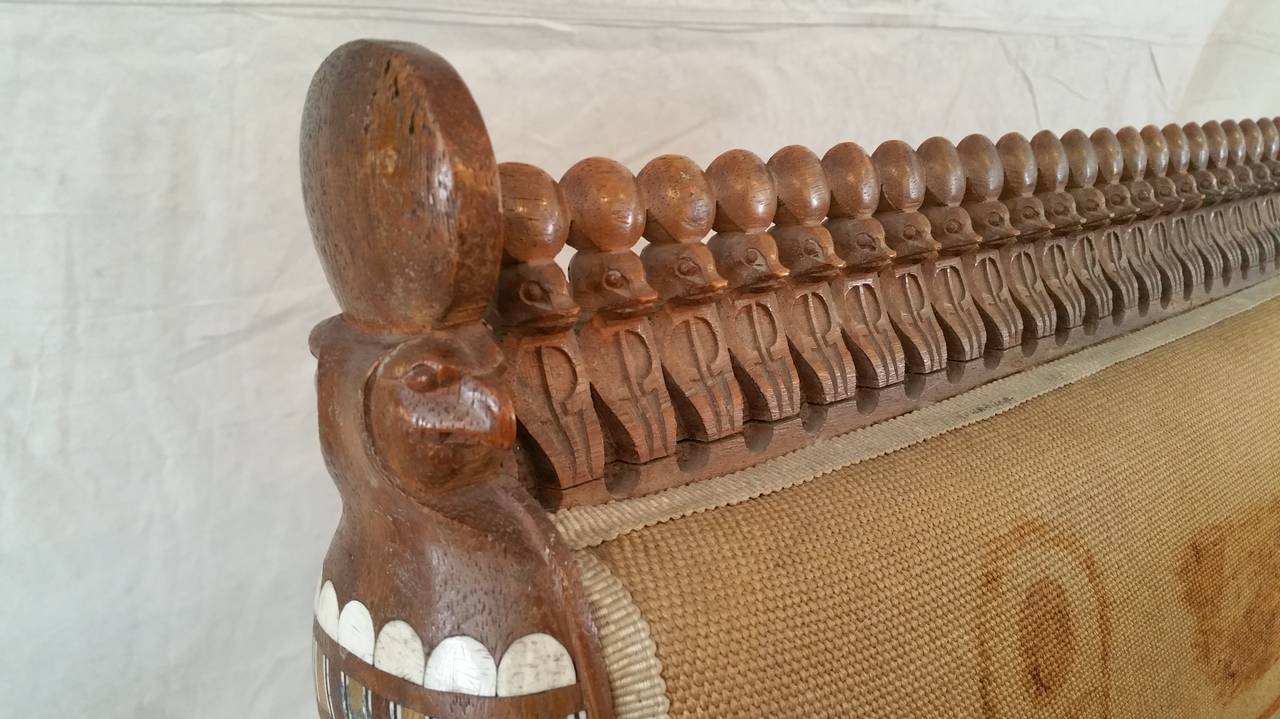 Rare Egyptian Revival Carved and Inlaid Rosewood Loveseat For Sale 1