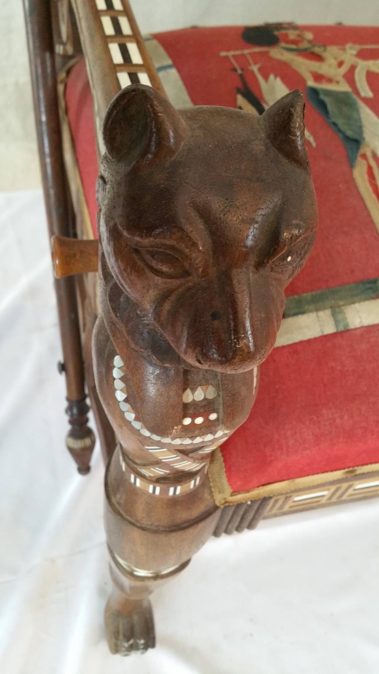 Bone Rare Egyptian Revival Carved and Inlaid Rosewood Loveseat For Sale