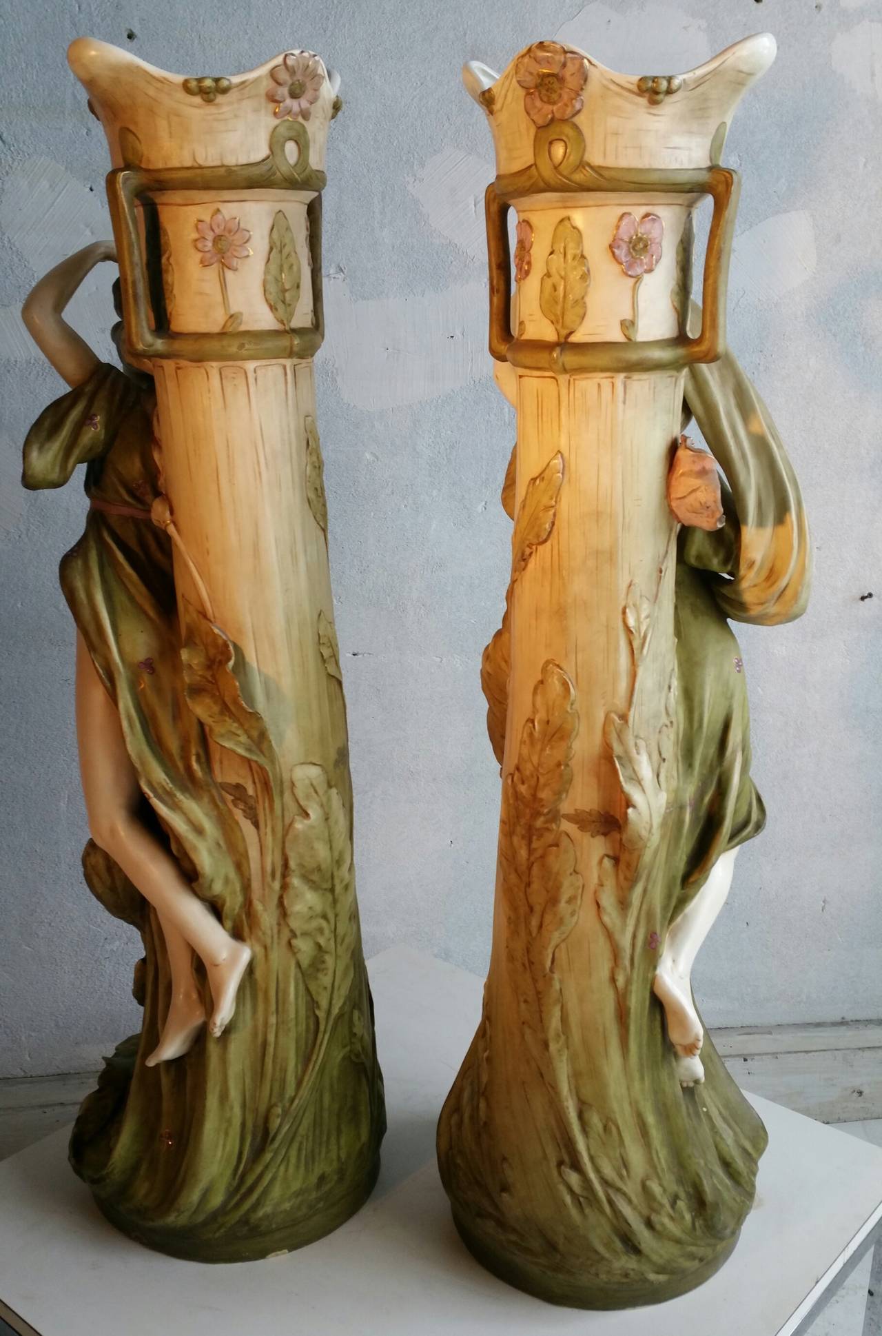 Machine-Made Monumental Pair Figural Jardiniers by Amphora Austrian Turn Teplitz
