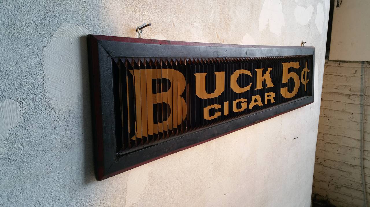Great old Store Trade sign,, 3 way,,  Look straight on ,reads Carroll Schinnerss.. Look from the left or right ,reads Bucks Cigars,,5 cents,,