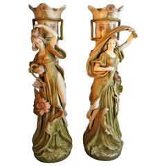 Monumental Pair Figural Jardiniers by Amphora Austrian Turn Teplitz