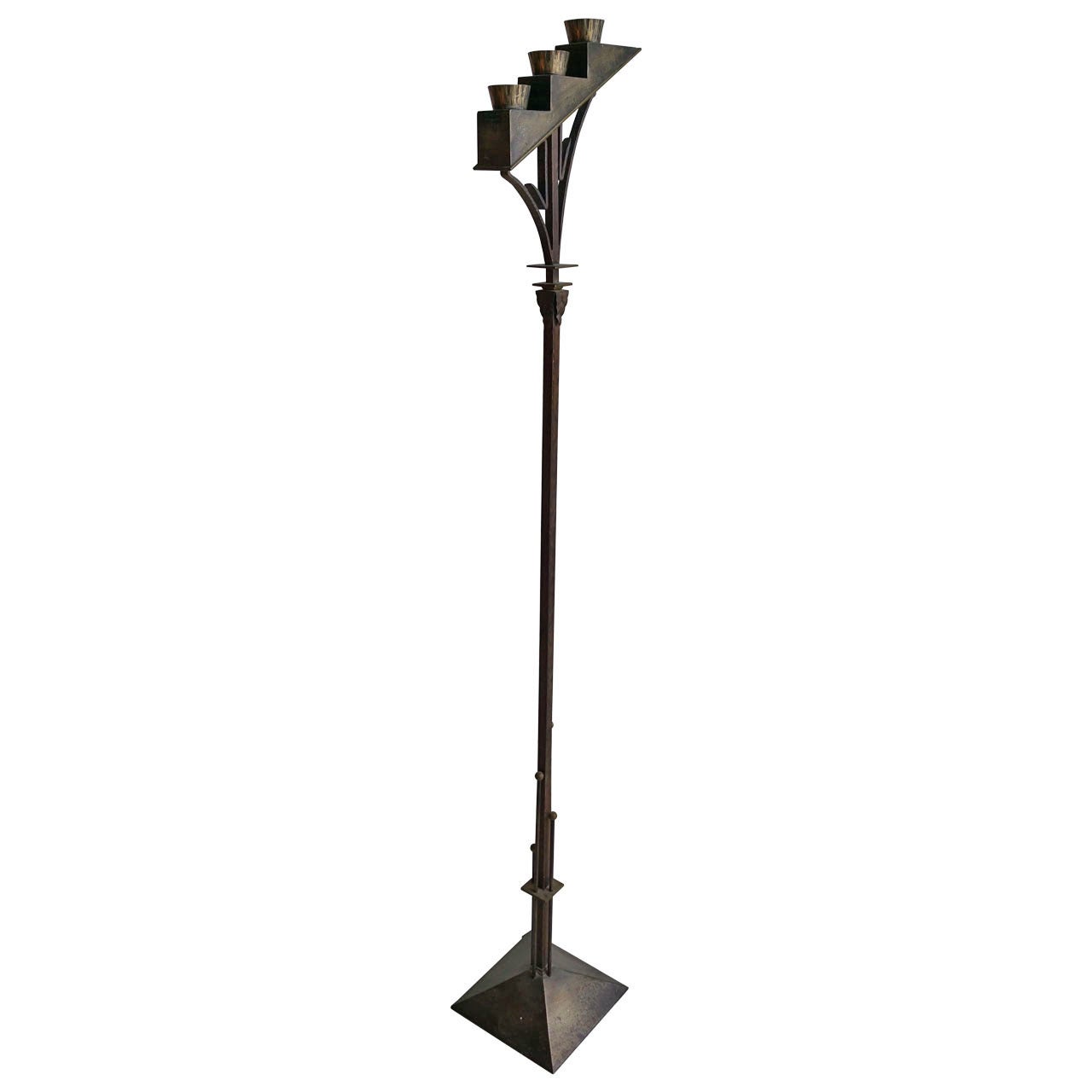 Stylized Art Deco Floor Lamp in Bronzed Metal by Almco Lamp Co. For Sale