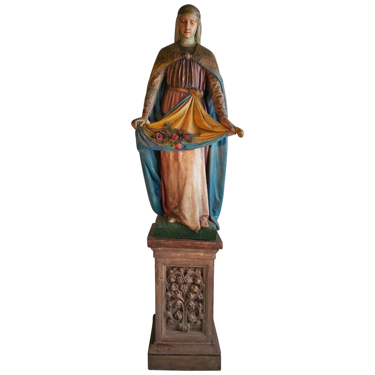 Rare Carved Wood Statue of Saint Elizabeth, Buffalo 1895 H. Schmitt