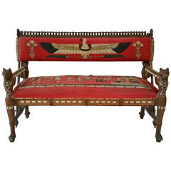 Antique Rare Egyptian Revival Carved and Inlaid Rosewood Loveseat