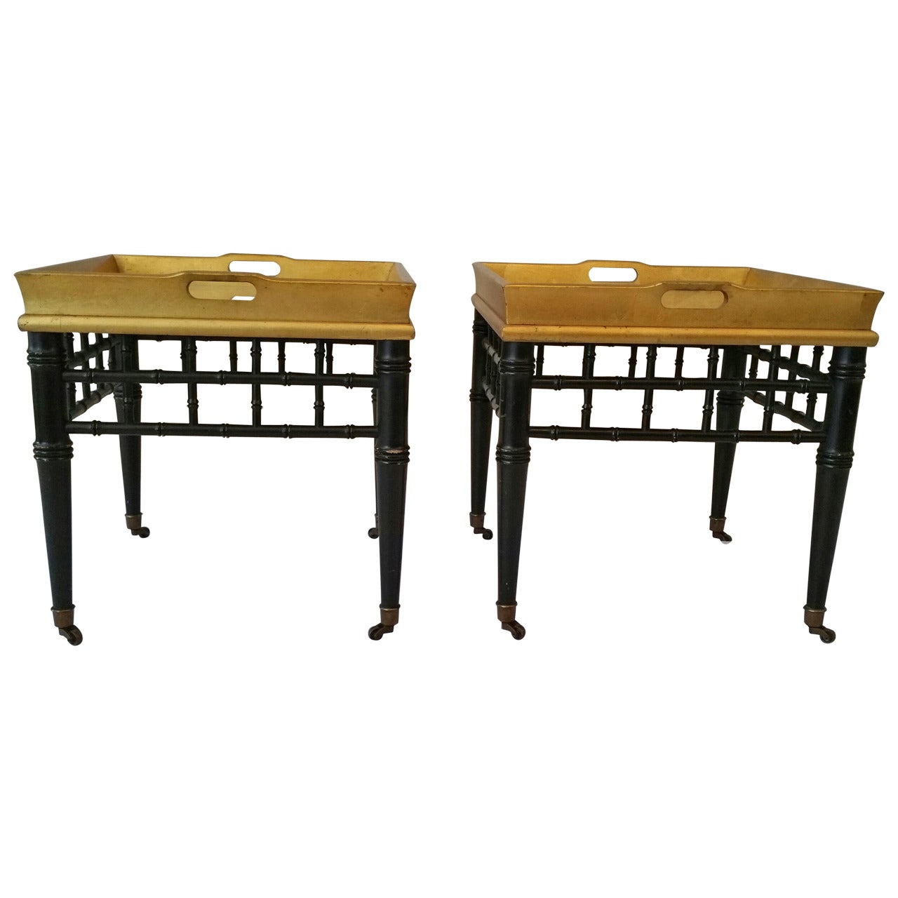 Pair of Regency Faux Bamboo and Gilt End Tables, Medallion Limited
