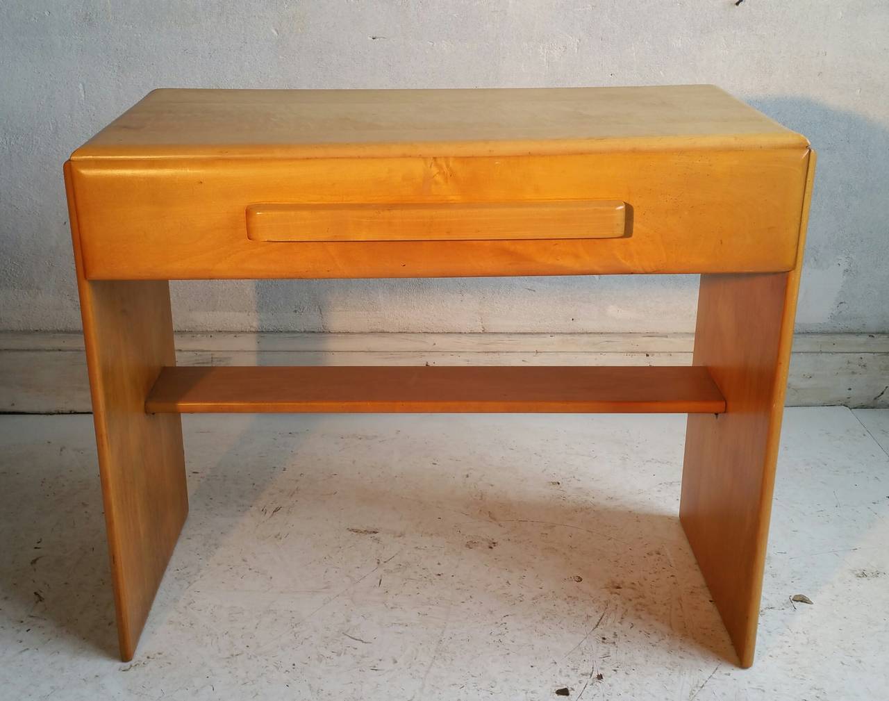 Great little writing desk manufactured by Conant-Ball,,designed by Russel Wright,, Solid birch,, wonderful classic blond patina,,Minimal,Sleek, simple design