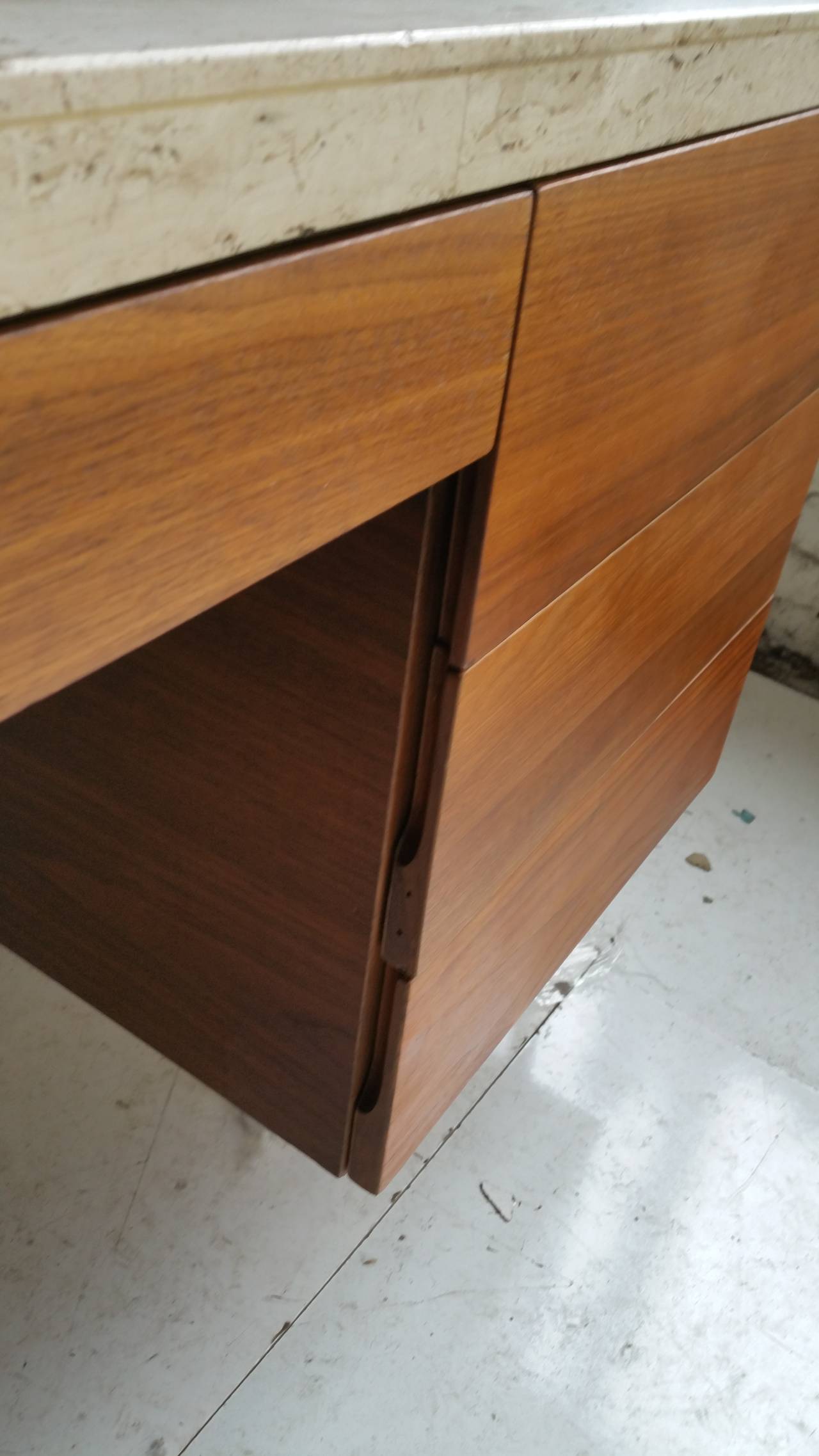 American Rare Executive Desk in Herring Bone, Marble, and Walnut by Harvey Probber