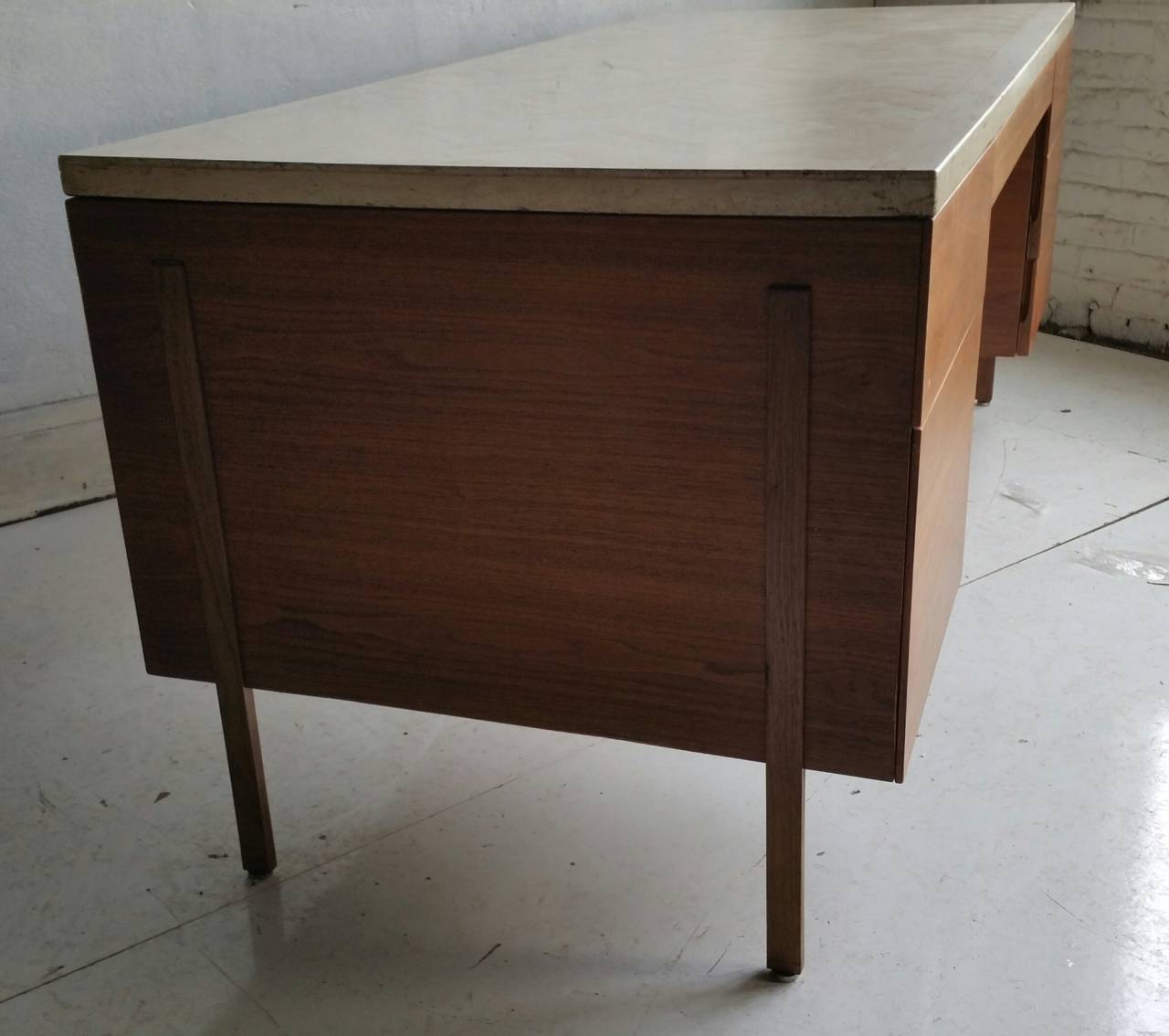 Rare Executive Desk in Herring Bone, Marble, and Walnut by Harvey Probber In Good Condition In Buffalo, NY