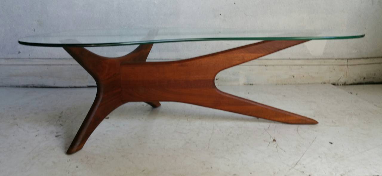 American Adrian Pearsall Biomorphic Walnut and Free Form Glass Coffee Table