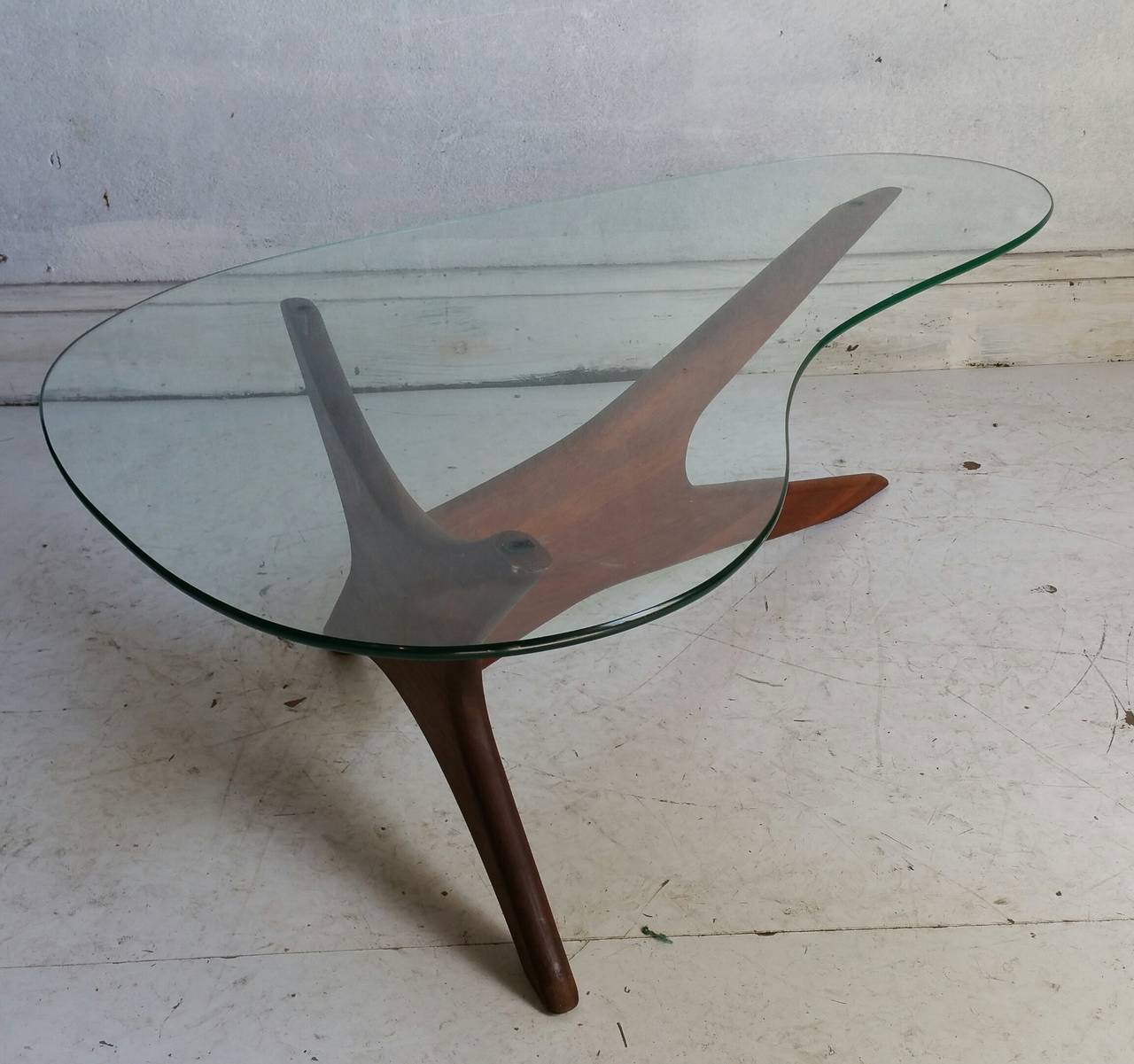 Adrian Pearsall Biomorphic Walnut and Free Form Glass Coffee Table In Good Condition In Buffalo, NY