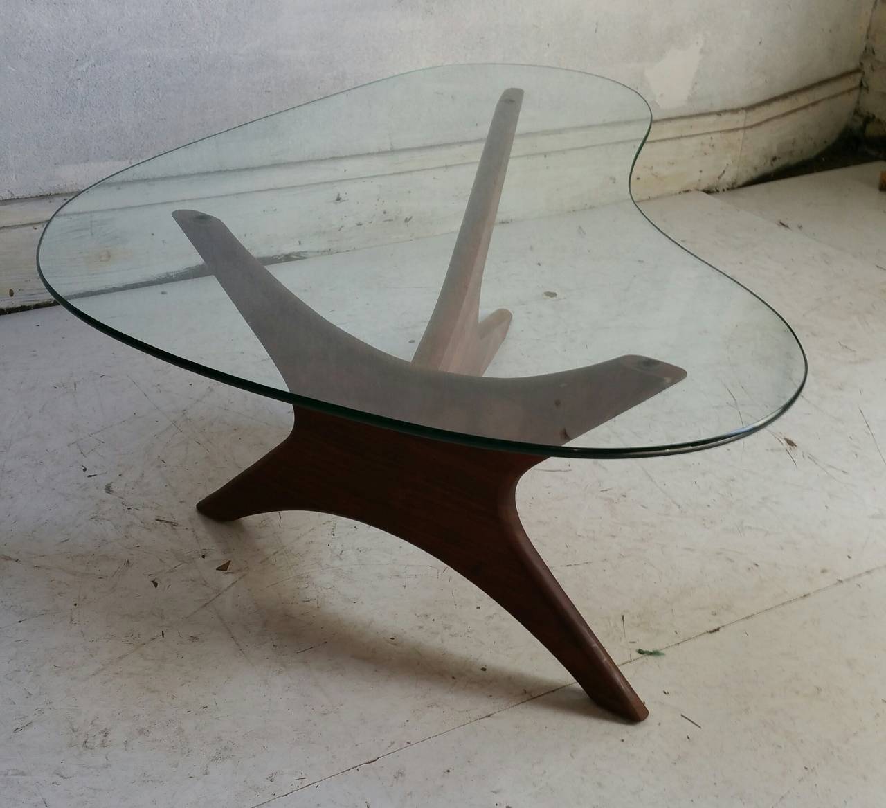 Oiled Adrian Pearsall Biomorphic Walnut and Free Form Glass Coffee Table