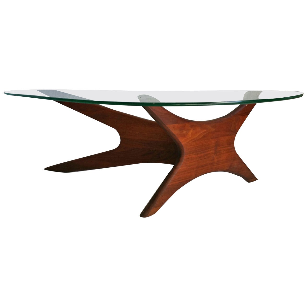 Adrian Pearsall Biomorphic Walnut and Free Form Glass Coffee Table