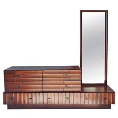 Vintage 1970s Brutalist "Brick" Long Dresser with Mirror