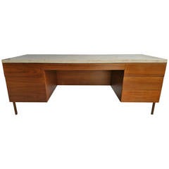 Rare Executive Desk in Herring Bone, Marble, and Walnut by Harvey Probber
