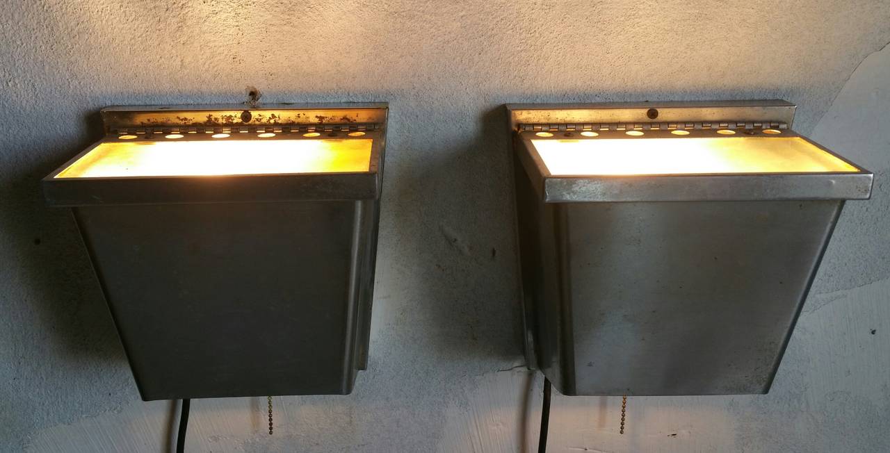 Art Deco or Machine Age Stainless Steel Sconces In Good Condition In Buffalo, NY