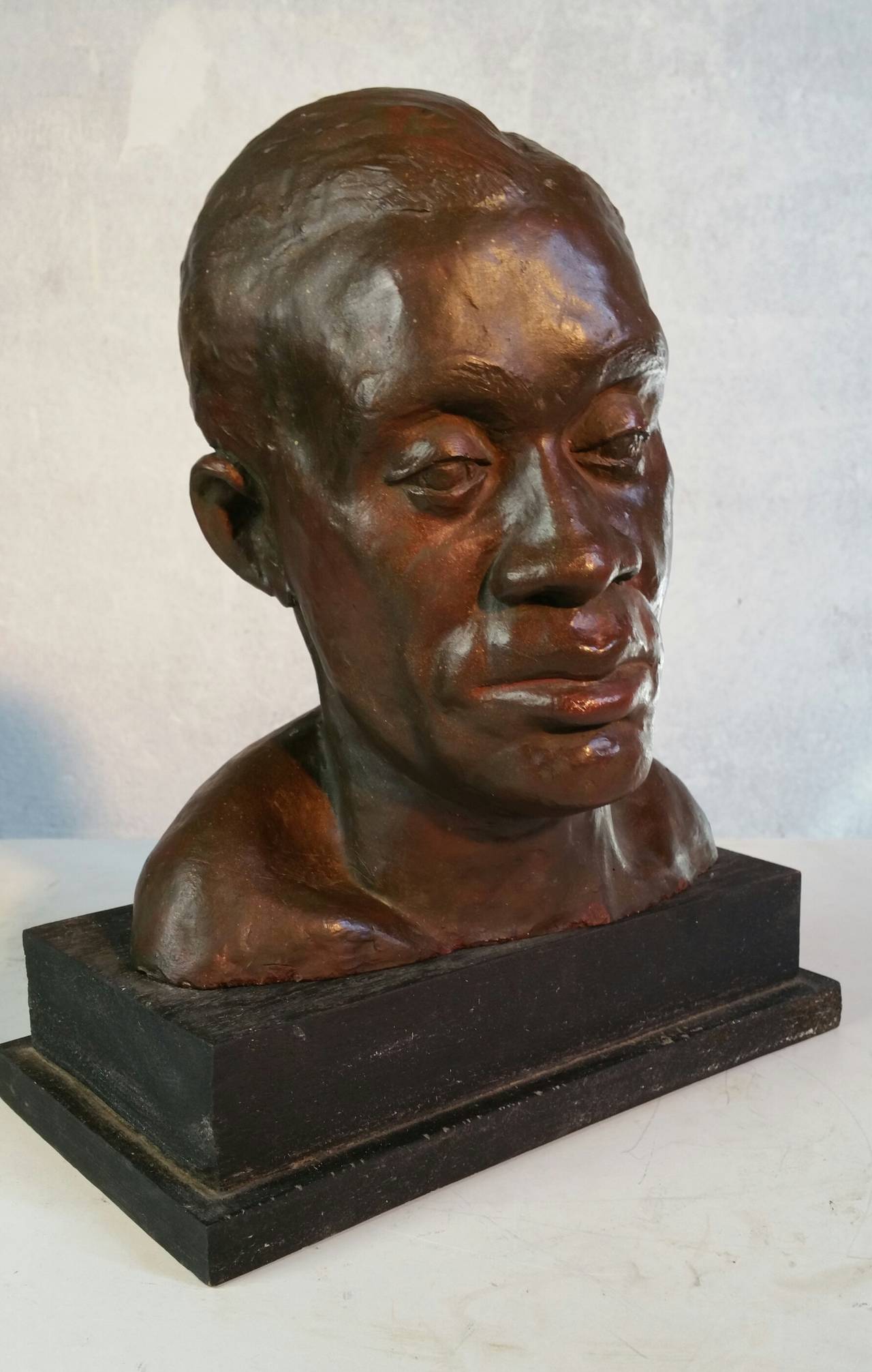 Beautifully exicuted plaster bust,, manner of Augusta Savage,depicting African American Man,,Acquired from estate collection originally purchased in New York City.. Artist truely captured the many emotions,trials and tribulations of the 1930s..Many