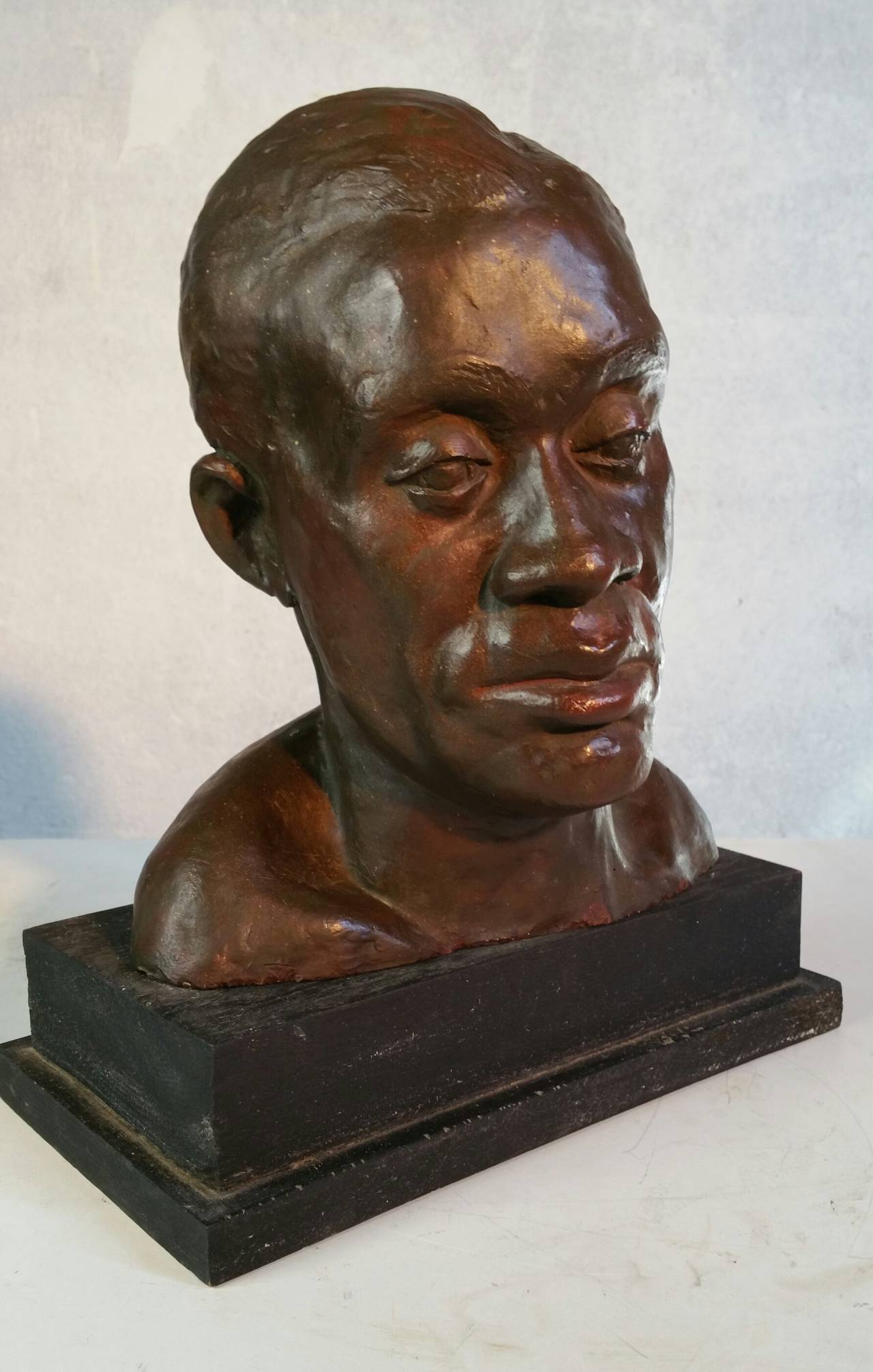 African American Bronzed Plaster Bust, Harlem Renaissance, 1930s at