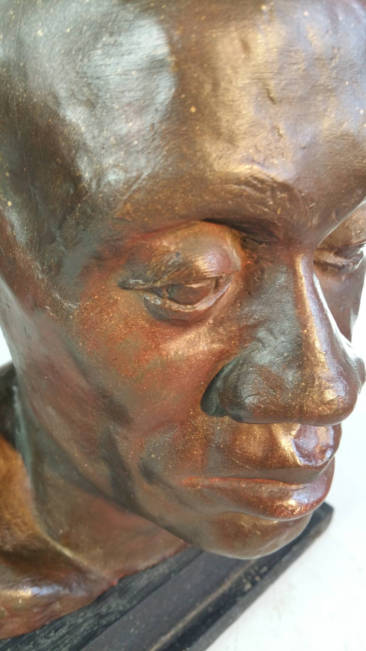 African American Bronzed Plaster Bust, Harlem Renaissance, 1930s at