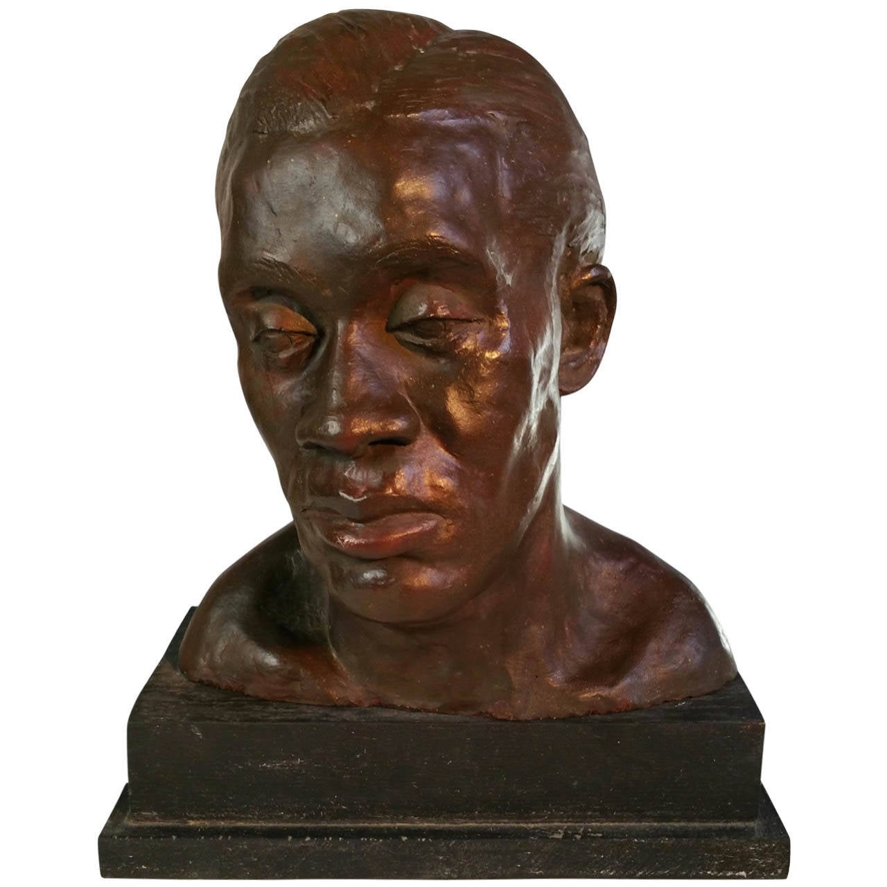 African American Bronzed Plaster Bust, Harlem Renaissance, 1930s at