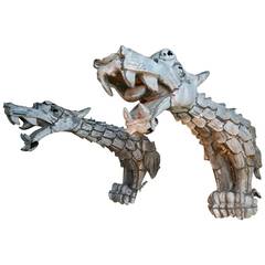 Monumental Pair of Zinc Architectural Dragons or Griffins, 19th Century