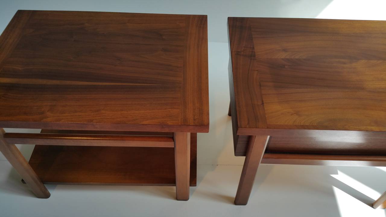 Oiled Mid-Century Modern Walnut Tables or Stands, Manufactured by Lane