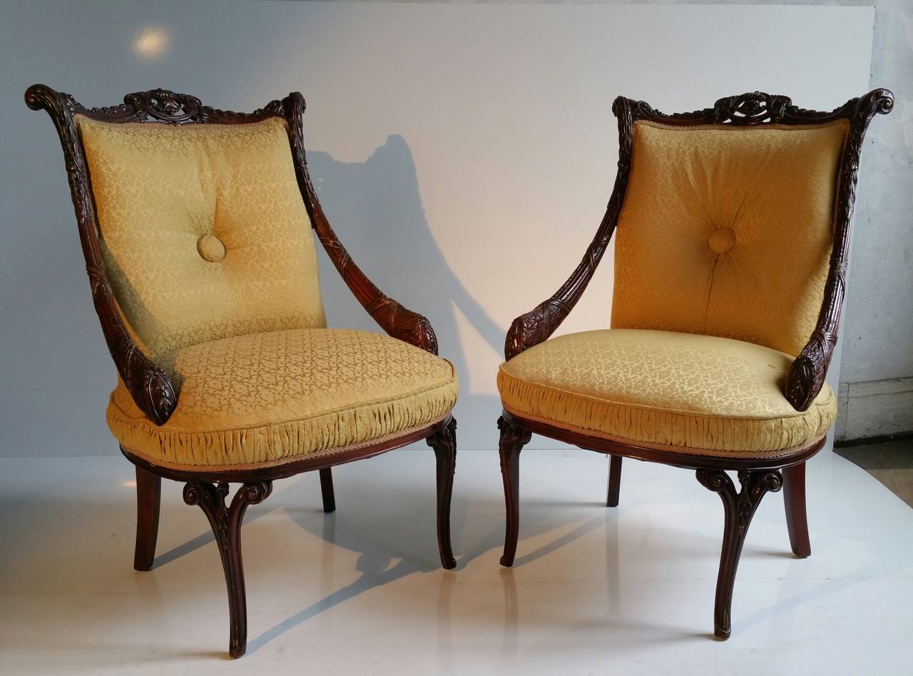 Carved Pair of 1940s Hollywood Regency Chairs  Attributed to Grosfeld House