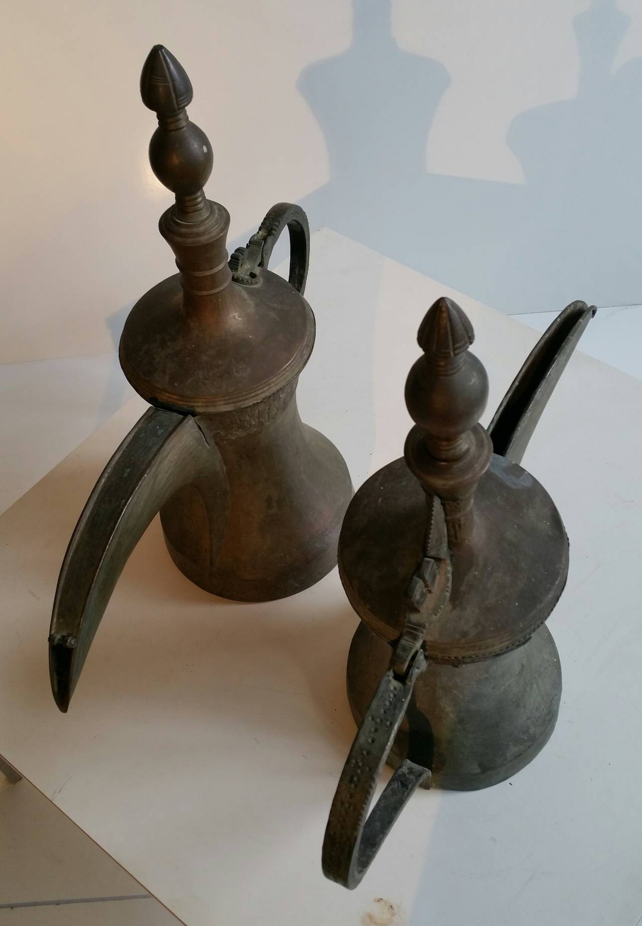 Monumental Antique Decorative Turkisk or Middle Eastern Pouring Vessels or Ewers In Distressed Condition In Buffalo, NY
